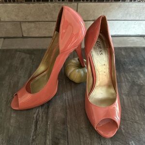Guess Vibrant Coral Peep Toe Heels